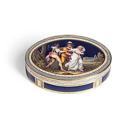 GOLD AND ENAMEL SNUFFBOX WITH MINIATURE, 19TH CENTURY
