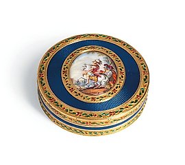 GOLD AND ENAMEL SNUFFBOX WITH MINIATURE, 19TH CENTURY