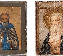 两个小型图标，分别描绘了圣塞尔吉·拉多涅日斯基和圣塞拉菲姆·萨罗夫。