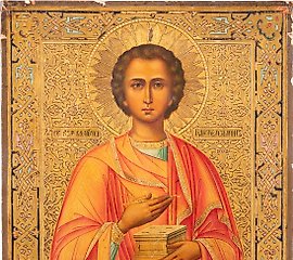 圣潘特列孟的图标。俄罗斯，19世纪末。