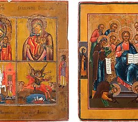 TWO ICONS: EXTENDED DEISIS AND A QUADRI-PARTITE ICON SHOWING