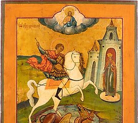 AN ICON SHOWING ST. GEORGE KILLING THE DRAGON...