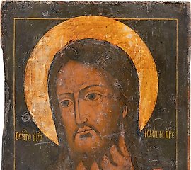 A LARGE ICON SHOWING ST. JOHN THE FORERUNNER FROM A DEISIS