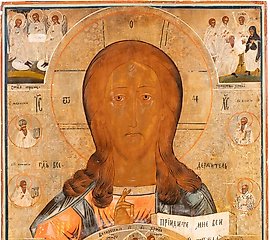 A LARGE ICON SHOWING CHRIST PANTOKRATOR WITH MAIN...