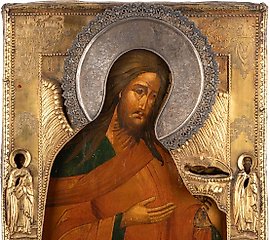 AN ICON SHOWING ST. JOHN THE FORERUNNER FROM A DEISIS WITH