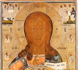 A LARGE ICON SHOWING CHRIST PANTOKRATOR WITH MAIN LITURGICA
