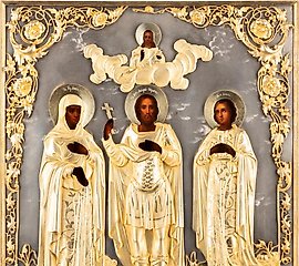 A LARGE DATED ICON SHOWING THE WARRIOR SAINT ANDREW...