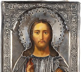 ICON WITH CHRIST PANTOCRATOR WITH SILVER OKLAD