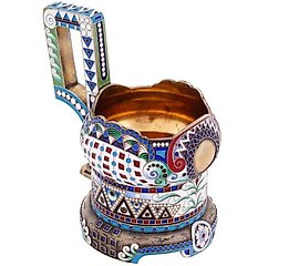 RUSSIAN 88 GILT SILVER AND CLOISONNE ENAMEL KOVSH