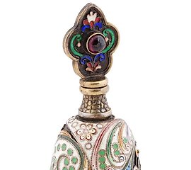 俄罗斯银制和珐琅制的香水瓶，带有塞子。
