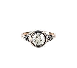 古董俄罗斯戒指，14克拉的玫瑰金和银边框