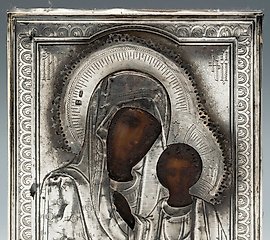 19世纪的俄罗斯圣像。"圣母与婴儿"。