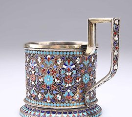 A LATE 19TH CENTURY RUSSIAN SILVER AND ENAMEL CUP
