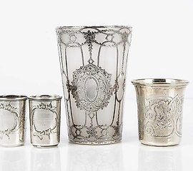 An early 20th Century pretty Russian opaque glass beaker, ha...