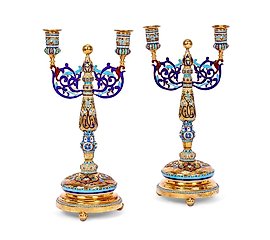 银质镀金和珐琅烛台