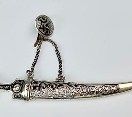 Russian Niello Miniature Sword with Chain & Clasp