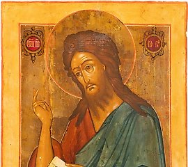 A LARGE ICON SHOWING ST. JOHN THE FORERUNNER FROM A DEISIS