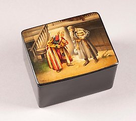 纸浆和漆制成的“朋友”盒子，灵感来自克拉夫迪·瓦西里耶维奇·列别杰夫的作品。