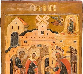 A LARGE ICON SHOWING THE ENTRY OF THE VIRGIN INTO THE TEMPLE