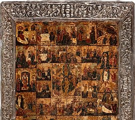 AN ICON OF THE RESURRECTION WITH THE PASSION CYCLE AND THE MOTHER