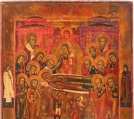 描绘圣母升天的图标，有日期。