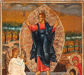 小尺寸的"基督复活"俄罗斯19世纪的图标。