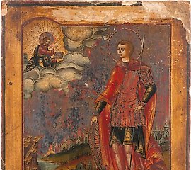 TWO ICONS SHOWING CHRIST PANTOKRATOR AND ST. GEORGE Russian