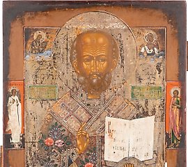 AN ICON SHOWING ST. NICHOLAS OF MYRA Russian, mid 19th century