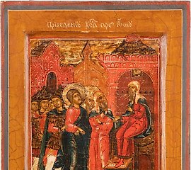 罕见而小的图标，描绘了基督在俄罗斯面前的凯法。