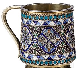 Cloisonne enamel handle cup (vodka cup), Russia, Moscow...