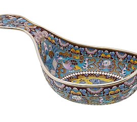 RUSSIAN SILVER GILT AND CLOISONNE ENAMEL KOVSH
