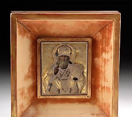 十九世纪镀金银边的圣尼古拉斯像