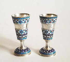 19th century pair of Russian silver and enameled cups