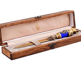 俄罗斯银质镶金和宝石的信封开启器