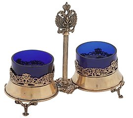 RUSSIAN GILT SILVER DOUBLE OPEN SALT CELLAR