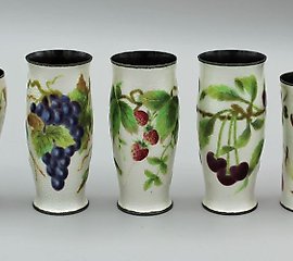 Ivan Klebnikov, a Russian silver and plique-a-jour bowl of l...