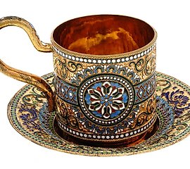 RUSSIAN SILVER CLOISONNE ENAMEL CUP AND SAUCER