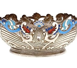 RUSSIAN 88 SILVER AND CLOISONNE ENAMEL CANDY BOWL