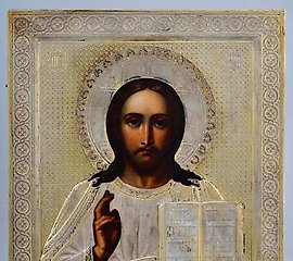 A RUSSIAN ORTHODOX ICON OF CHRIST PANTOCRATOR, 1860