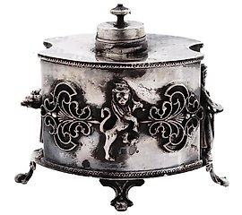 稀有的俄罗斯帝国银制墨水瓶，84纯度，带有犹太元素。