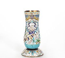 A RUSSIAN SILVER AND CLOISONNE ENAMEL VASE