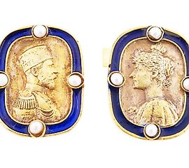 RUSSIAN GILT SILVER ENAMEL NICHOLAS II CUFFLINKS