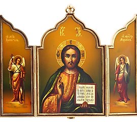 古董俄罗斯东正教耶稣银包裹的圣像