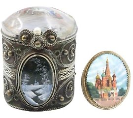 (2) Vintage Russian Fedoskino Lacquer Boxes