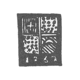 Claymo Costrom 1867 Crest and Semimonth in a shield divided into four parts