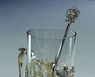 Серебряный подстаканник Георгий с ложкой Орел Мастерская-студия «Межов»