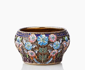 Солонка. Серебро, позолота, эмаль. 11 артель. Российская империя (Россия)