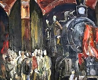 Митинг в депо. Картон, масло. 50 х 50 см