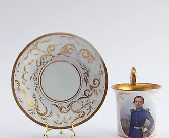Cup and Saucer with Military Image, Germany
