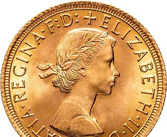 Великобритания 1 соверен (sovereign) 1966 с портретом королевы Елизаветы - святой Георгий с драконом